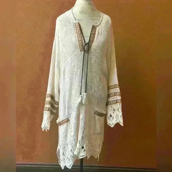 Muche Muchette Boho Crocheted Dress Or Swim Cover-Up One Size Cream EUC! - Picture 3 of 13